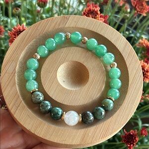 Handmade Green Aventurine + African Turquoise Jasper +Moonstone Beaded Bracelet*